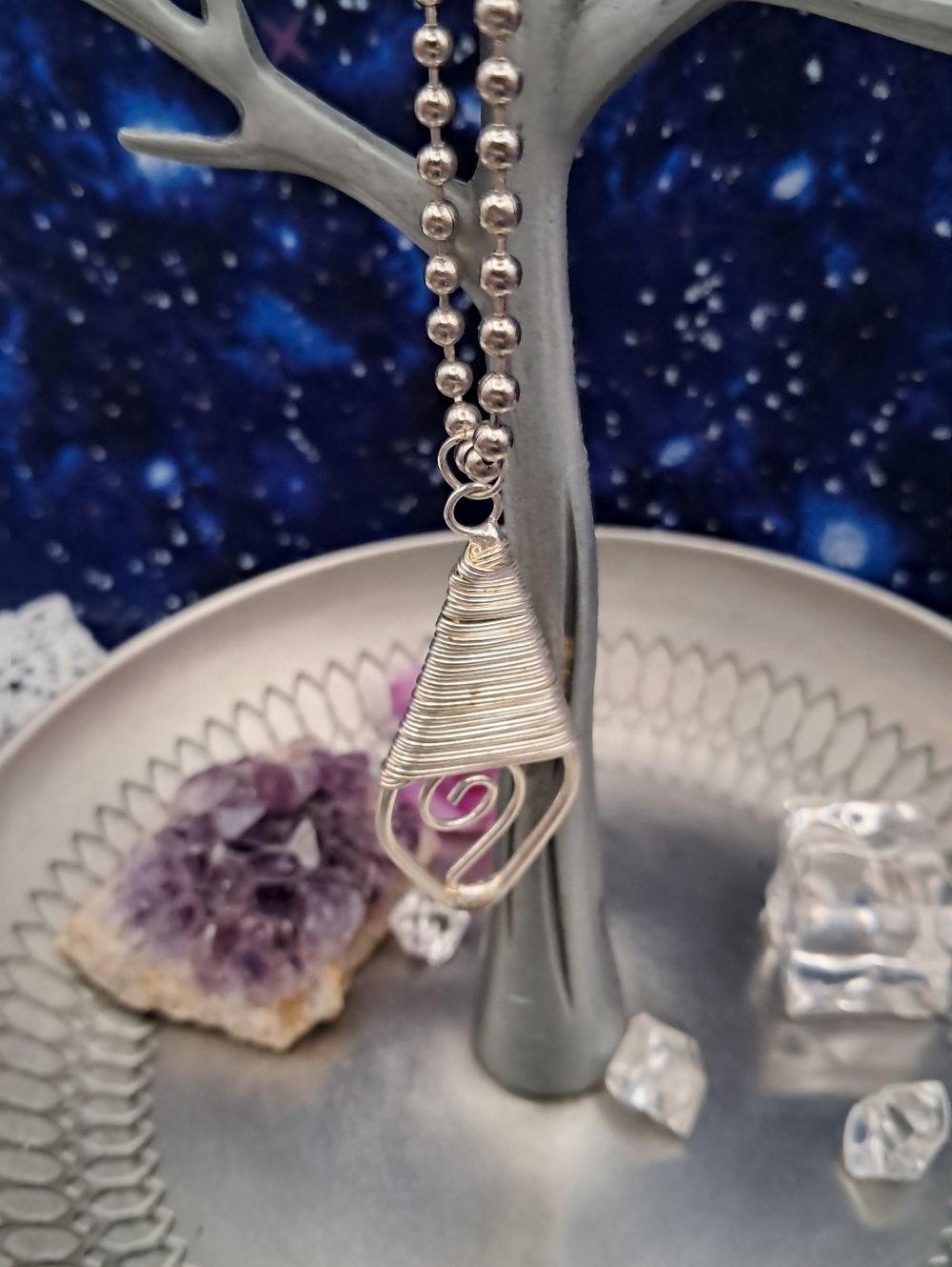 Artisan Handmade Spiral & Silvertone Ball Chain Necklace